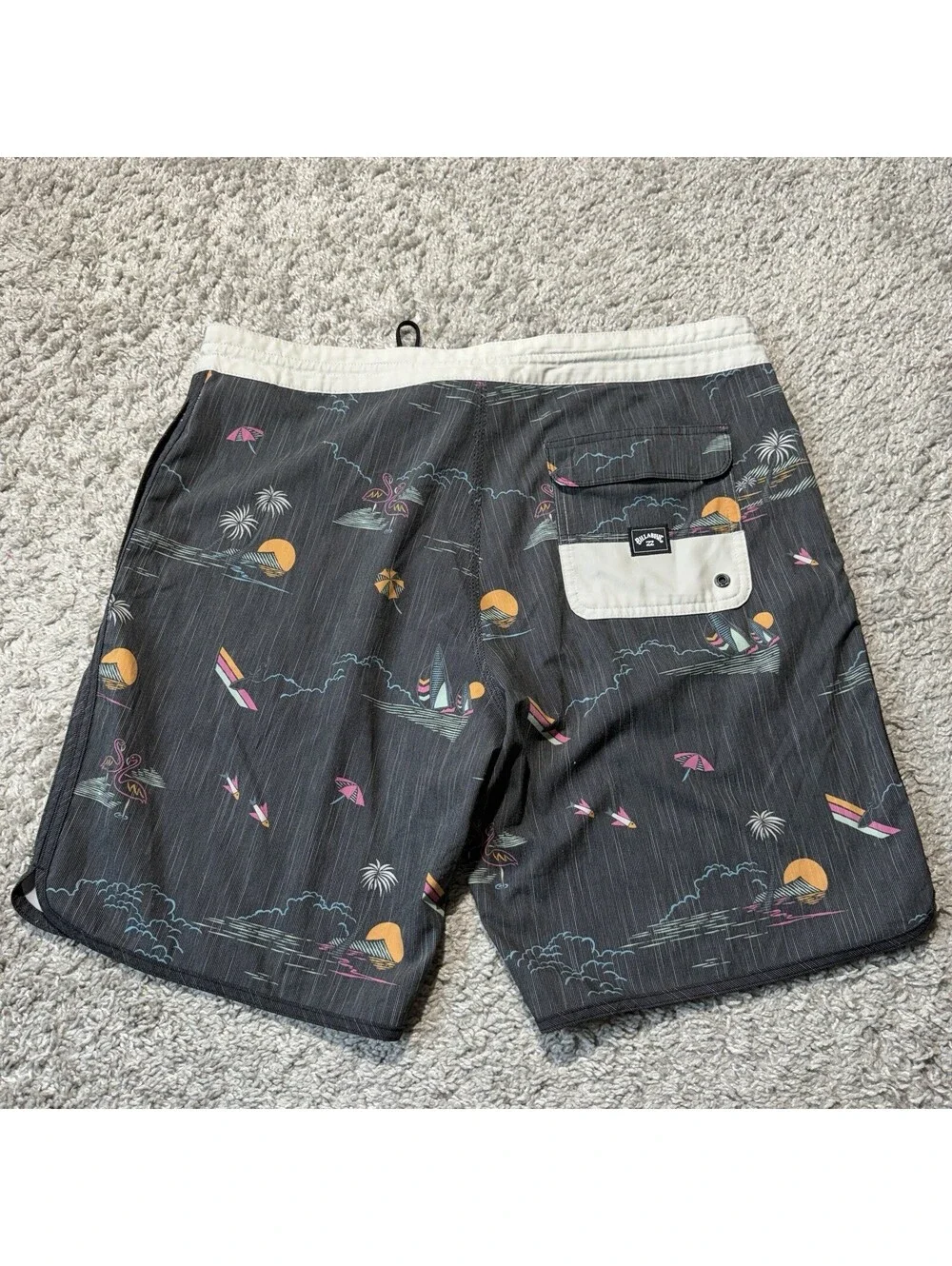 Billabong Recycler 73 Lo Tide Flamingo Palm Tree Board Shorts Swim Trunks 36